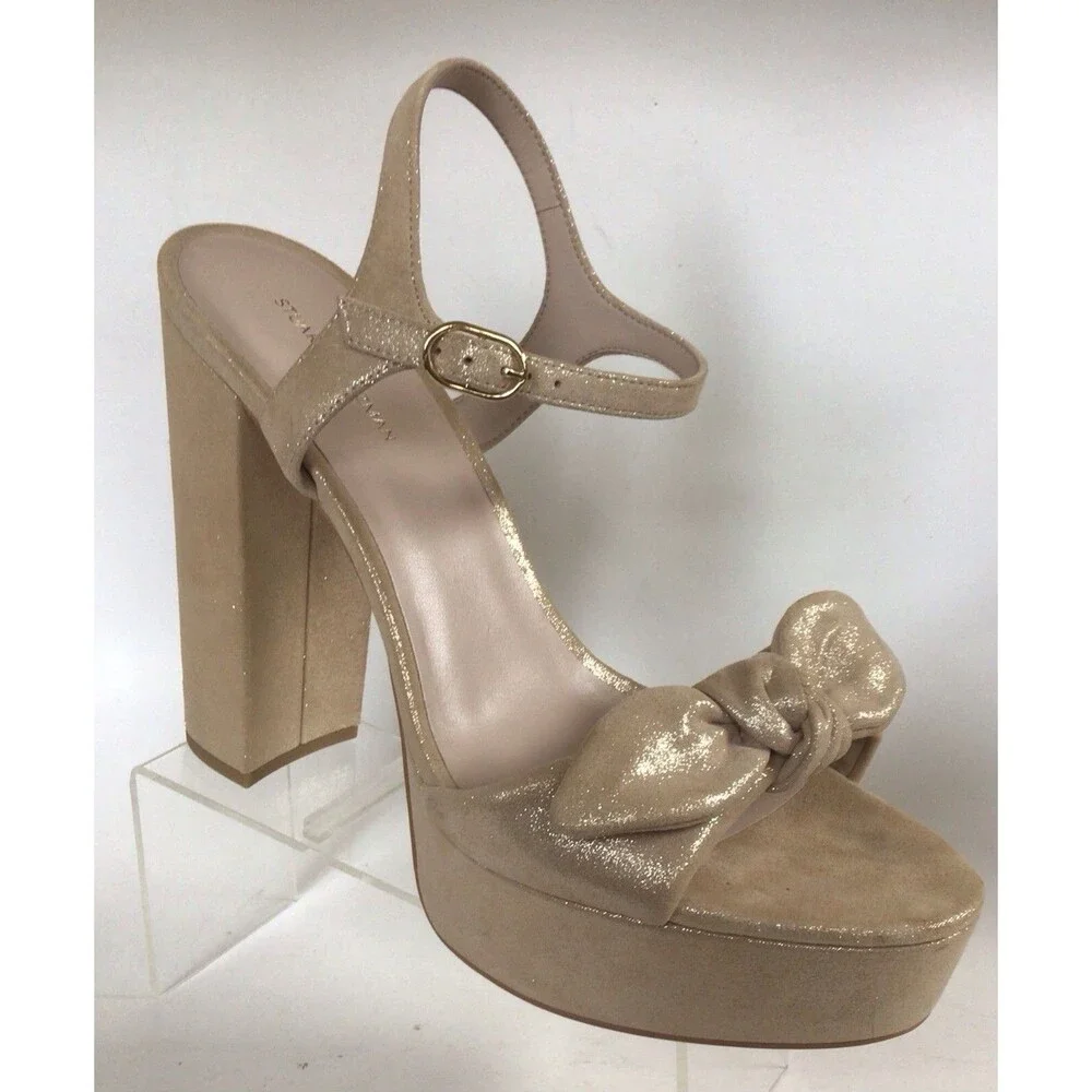 NEW STUART WEITZMAN Bandeau 130 Platform Sandal, Shimmering Gold (Size 11.5 B)